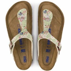 New Birkenstock Birko Flor GIZEH Meadow Flowers Khaki SOFT FOOTBED - Size 37